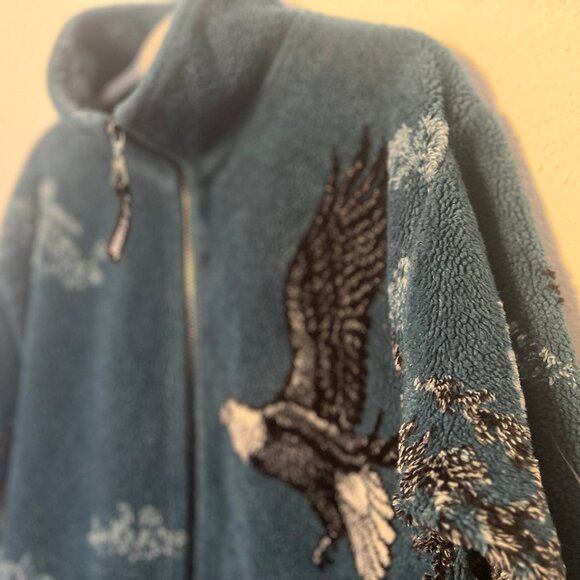 Eagles and Snowy Mountains High Pile Fleece Vintage 90s Zip Front Jacket (Small) - Picture 5 of 8